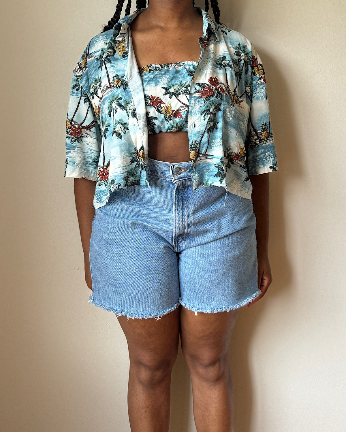 Rewoek Blue Vacation Button Down Crop Set (L/XL)