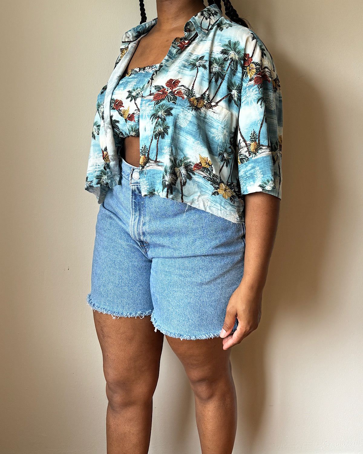 Rewoek Blue Vacation Button Down Crop Set (L/XL)