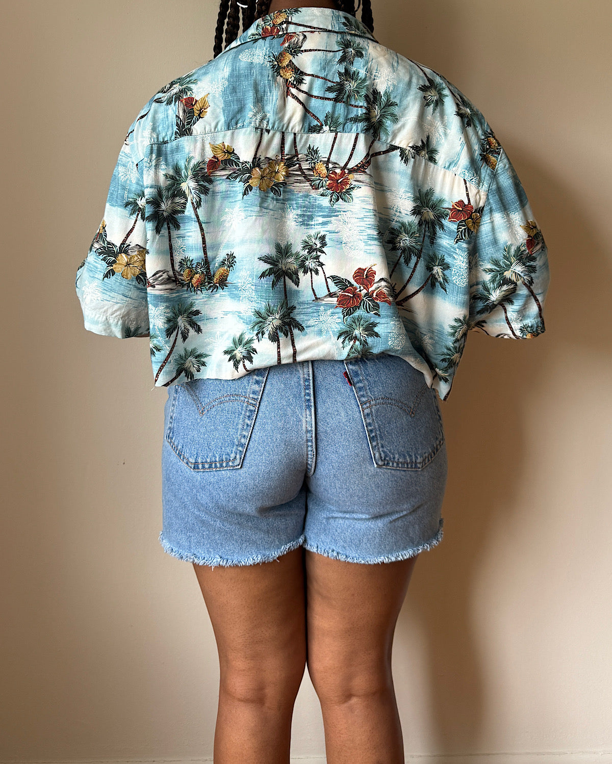 Rewoek Blue Vacation Button Down Crop Set (L/XL)