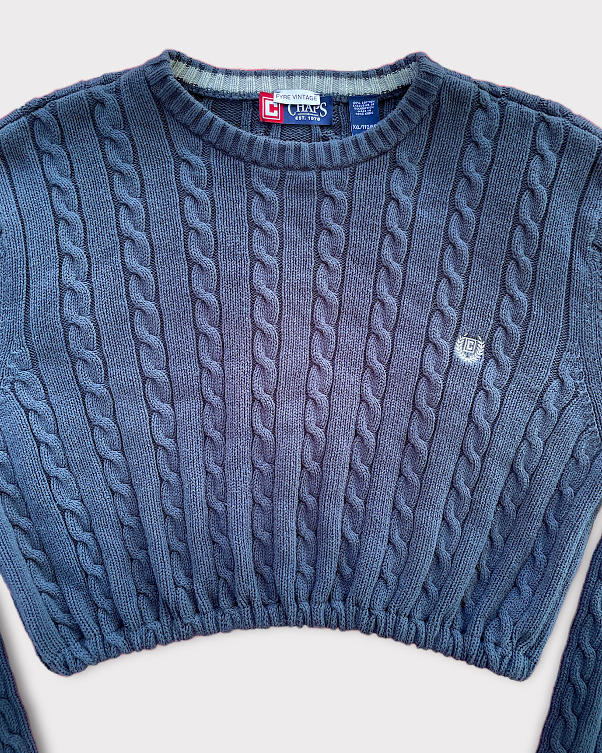 Vintage Reworked Chaps Navy Crop Knit Dad Sweater (XL-2X)