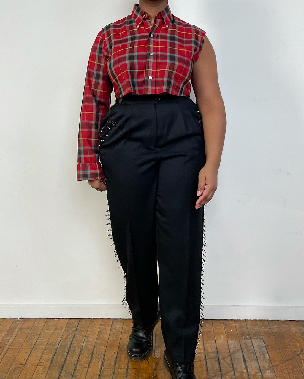 Vintage Re-Worked Red Plaid Button Down Crop Shirt (S/M)