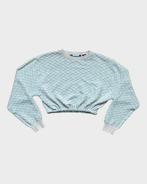 Reworked Neutral Blue Crop Grandpa Sweater (XS-M)