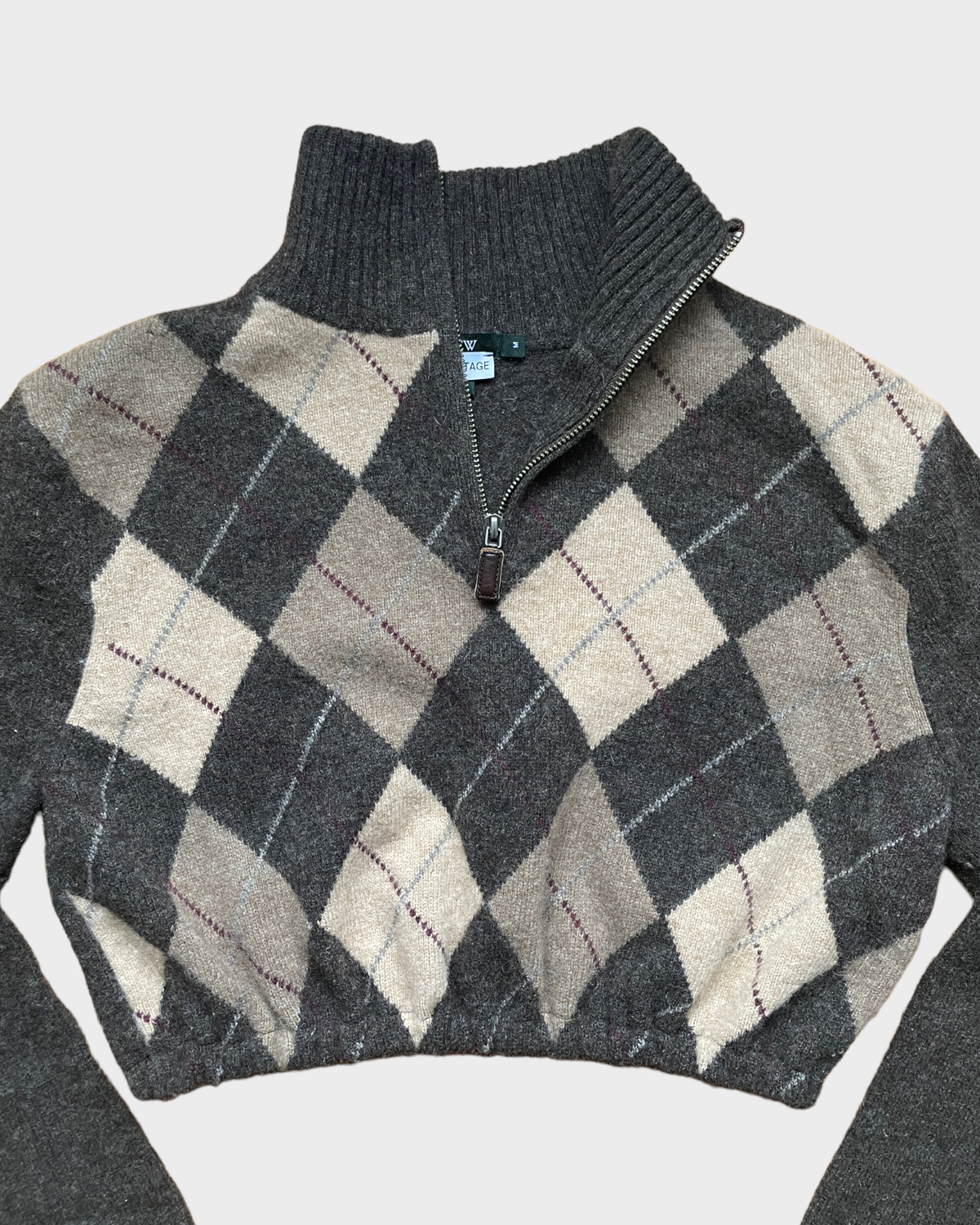 Reworked Brown Argyle Crop Pullover Sweater (XS-M)