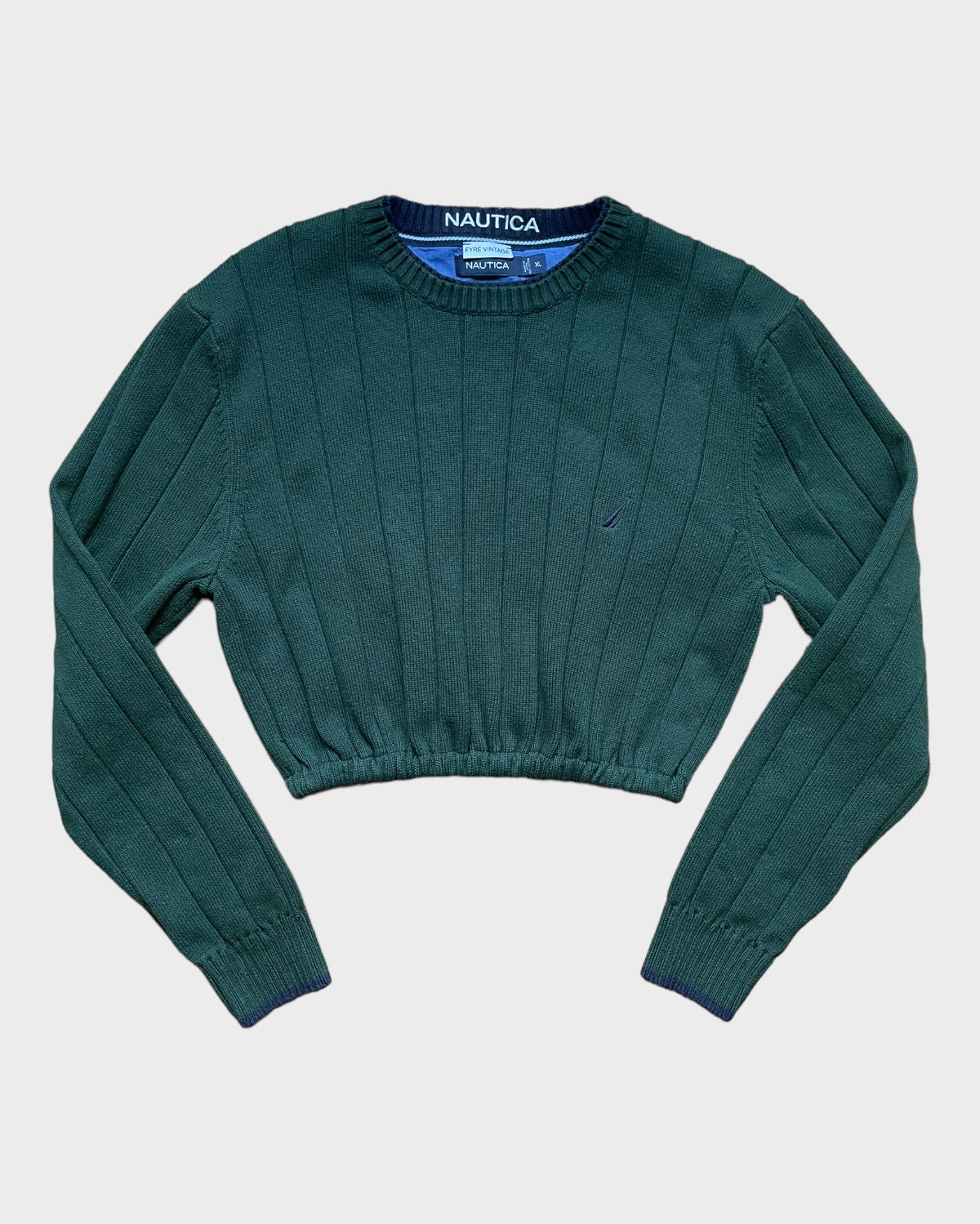 Reworked Nautica Green Crop Grandpa Sweater (M-XL)