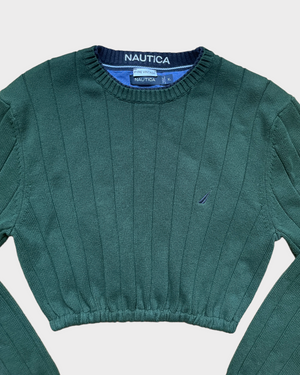 Reworked Nautica Green Crop Grandpa Sweater (M-XL)