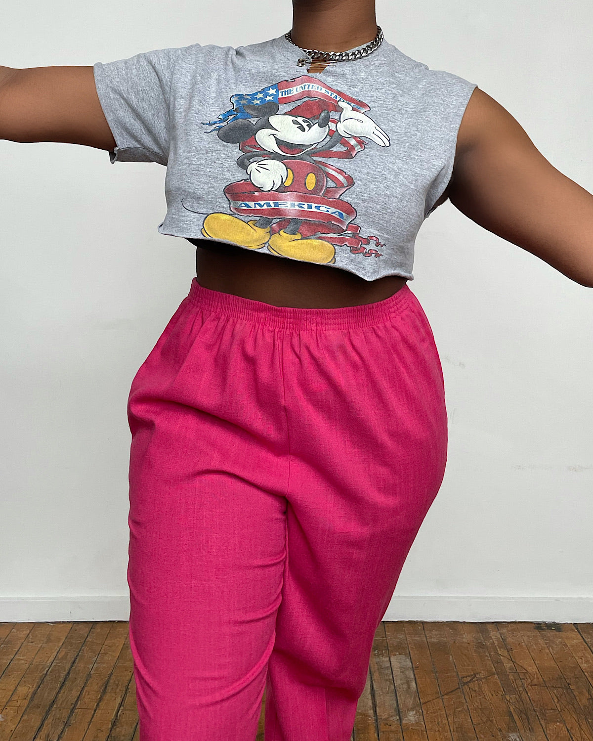 Vintage Re-Worked Mickey Mouse Crop Tee (S/M)